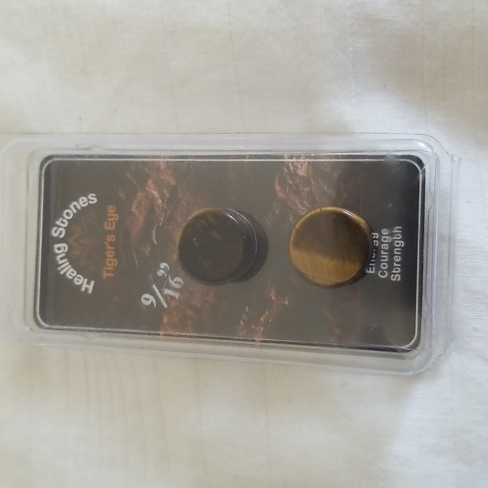 New Healing Stones Tigers Eye Plugs Gauges 9/16"